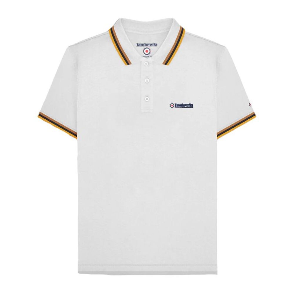 Lambretta Mens SS25 Triple Tipped Polo Shirt / White/Gold